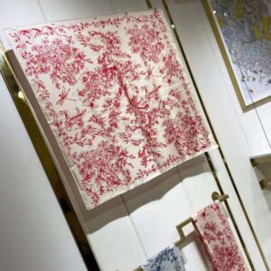 KHĂN Dior Women Toile De Jouy Flowers Square Scarf Ivory and Red Silk Twill