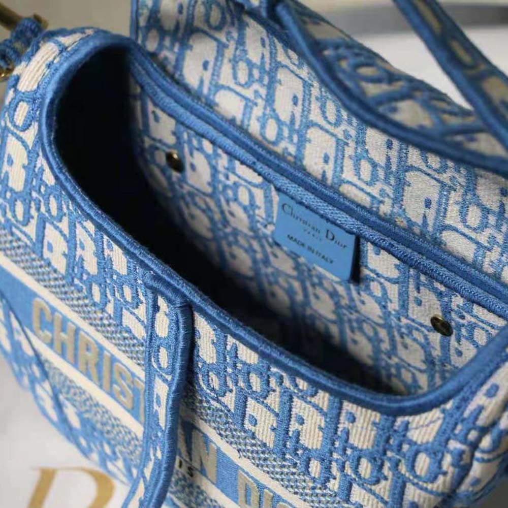 TÚI Dior Women Saddle Bag Cornflower Blue Dior Oblique Embroidery