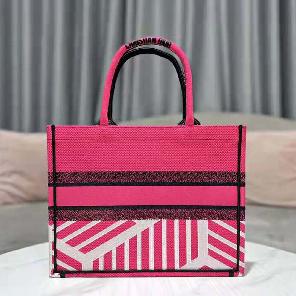 TÚI Dior Women Medium Dior Book Tote Bright Blue and Pink D-Jungle Pop Embroidery