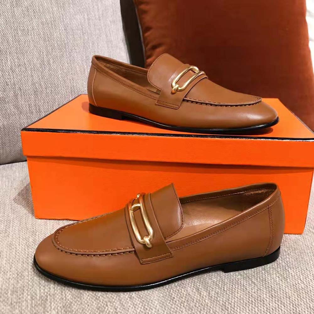 GIÀY Hermes Women Colette Loafer in Calfskin Leather-Brown SS2022