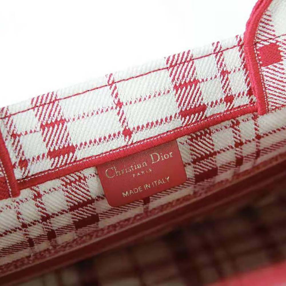 TÚI Dior Women Small Dior Book Tote Raspberry Check’n’Dior Embroidery