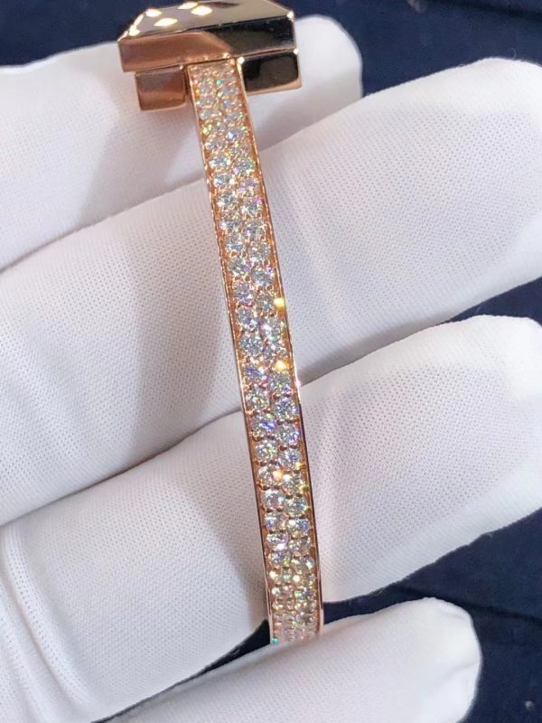 Vòng tay Tiffany & Co Tiffany Kim cương Diamond Wide T1 vàng hồng 18K