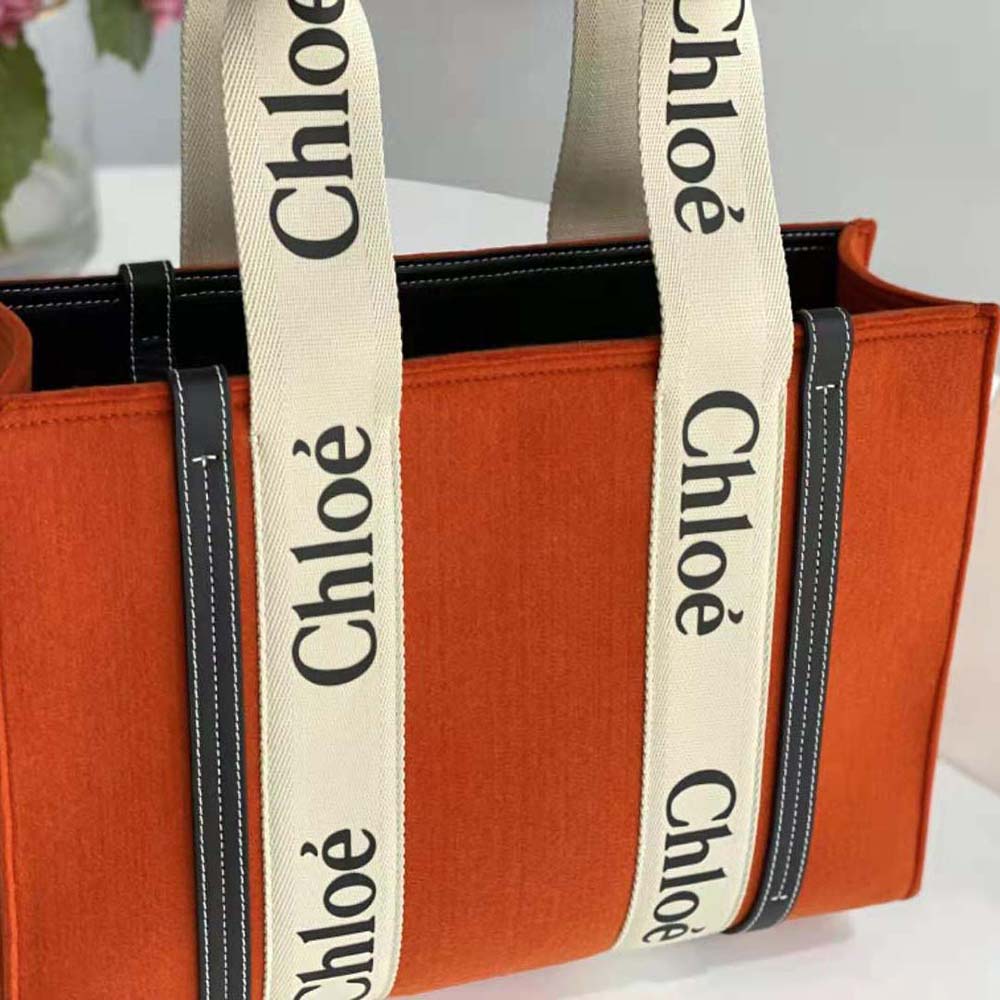 TÚI CHLOE Medium Woody Tote Bag in Recycled Felt and Shiny Calfskin