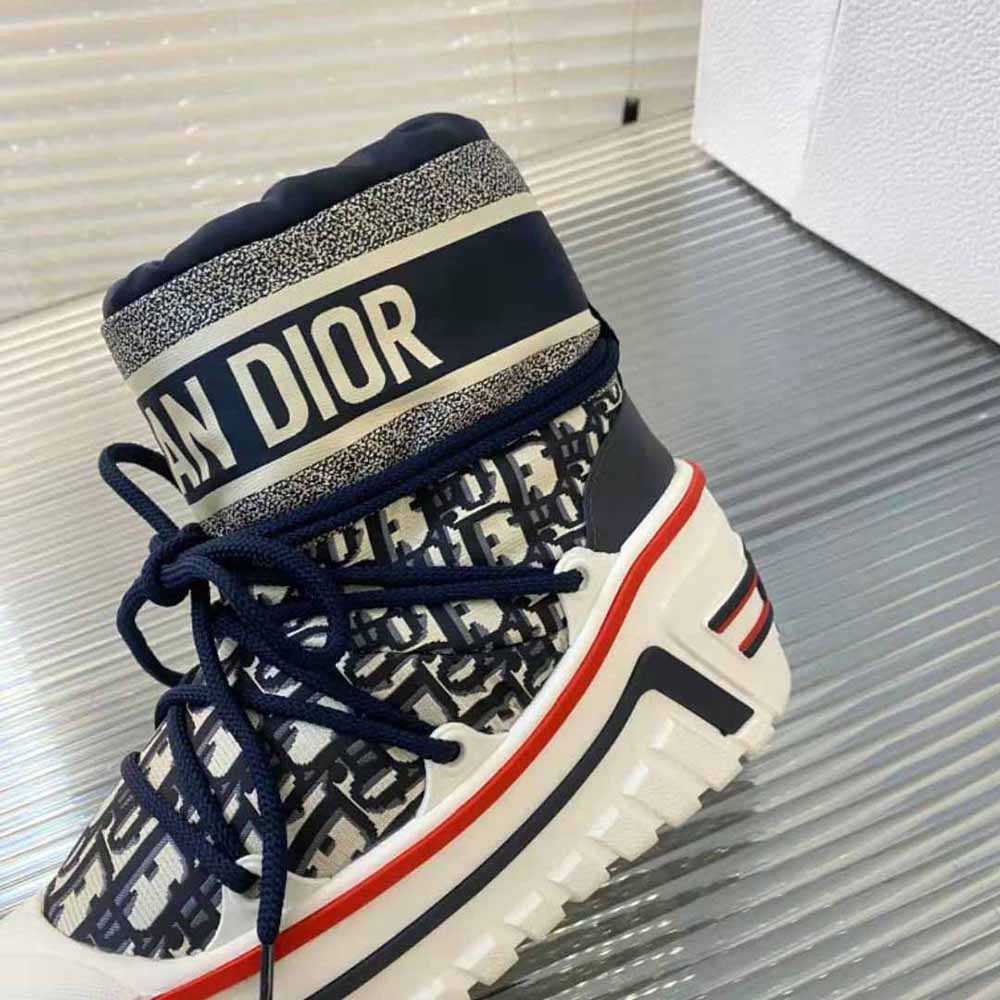 Giày Dior Women Dioralps Snow Ankle Boot Deep Blue Dior Oblique Shiny Nylon
