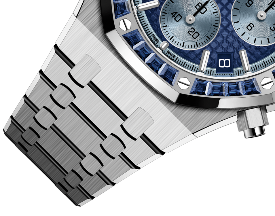 Đồng hồ Ademars Piguet Royal Oak Selfwinding Chronograph mặt số màu xanh navy niềng đá