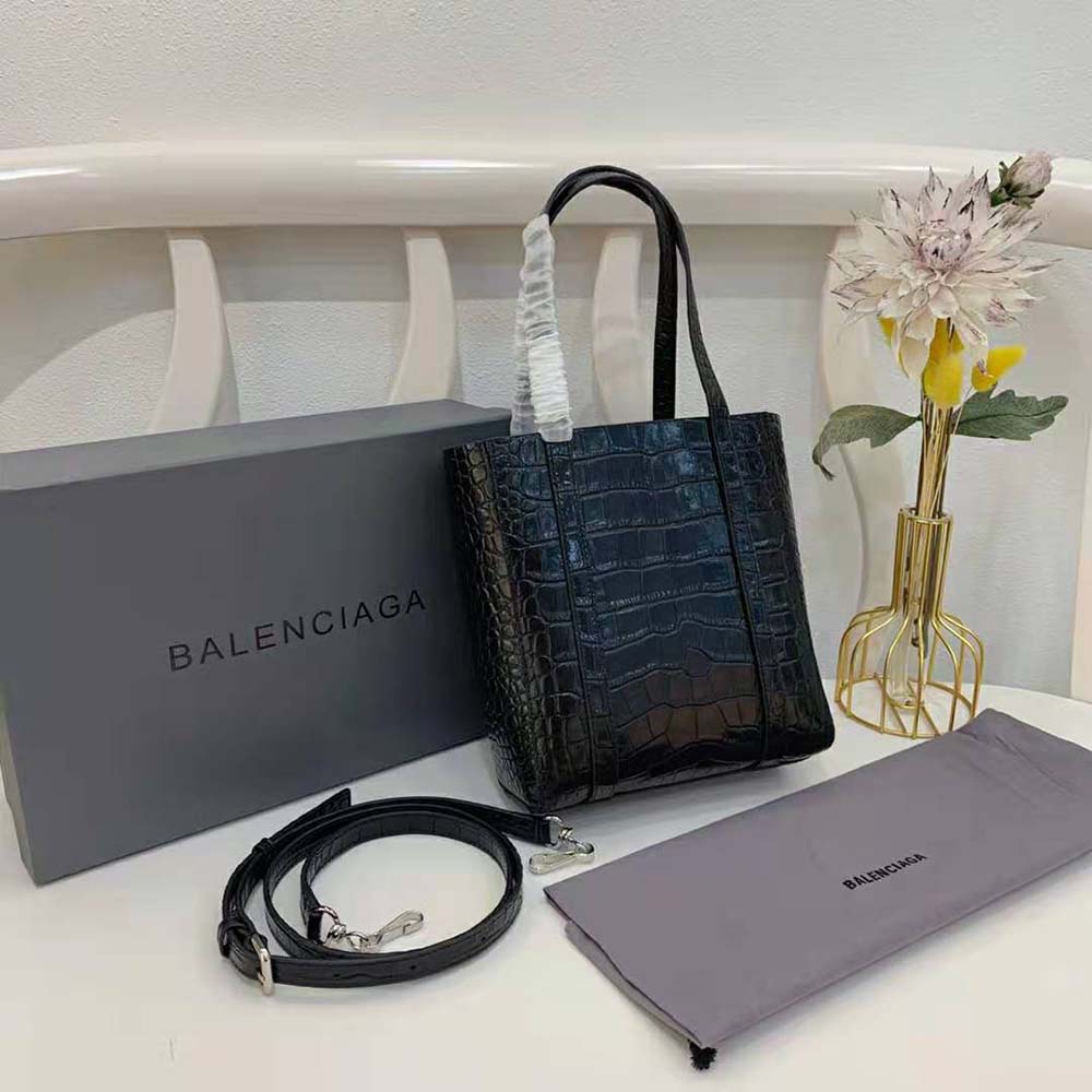 TÚI Balenciaga Everyday XXS Tote Bag in Black Shiny Crocodile Embossed Calfskin