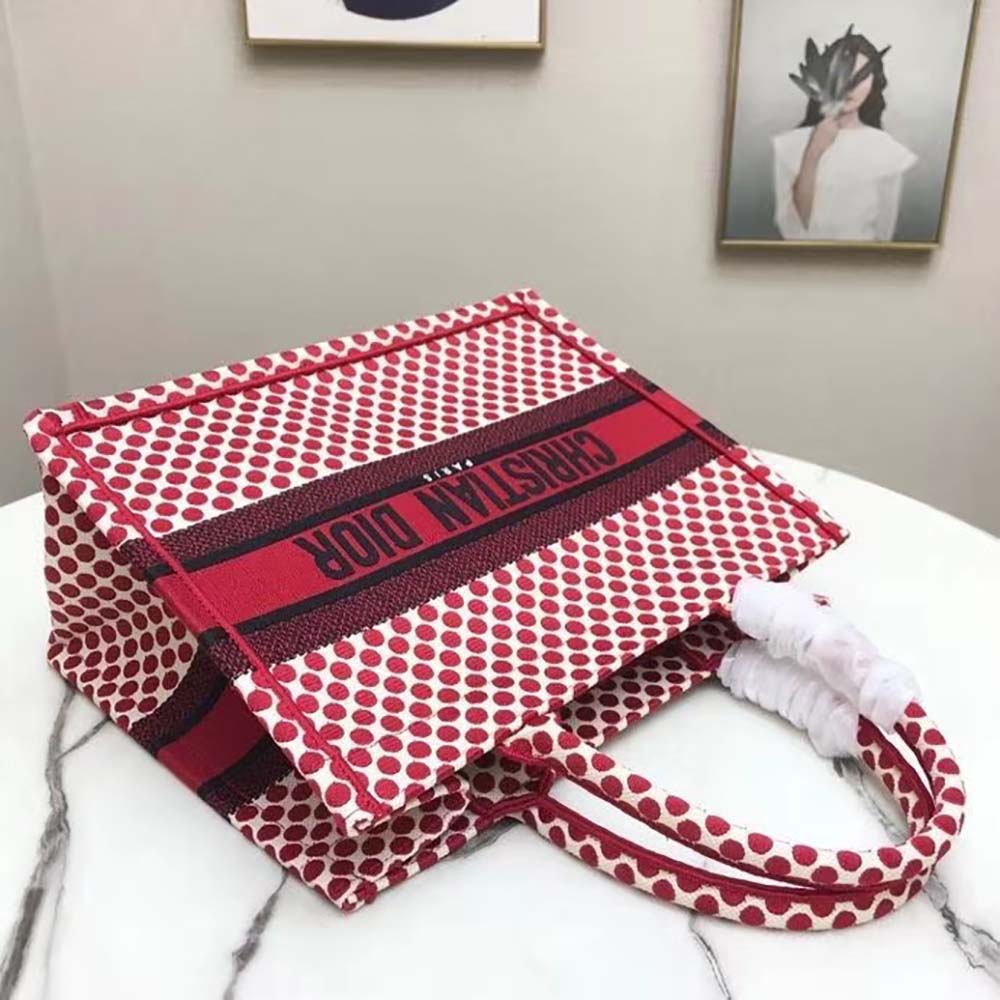TÚI Dior Women Small Dioramour Dior Book Tote Red Dior Dots Embroidery