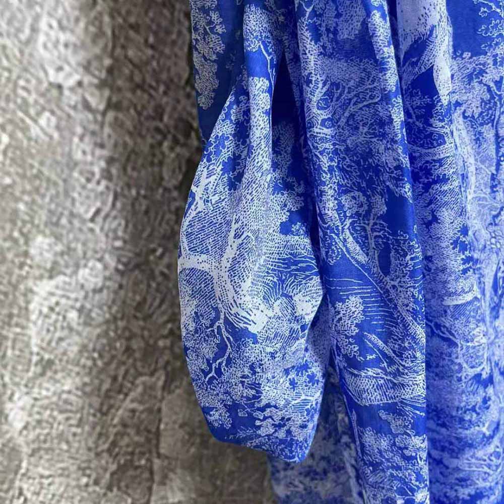 VÁY CHRISTIAN DIOR Dioriviera Mid-Length Shirt Dress Bright Blue Cotton Voile