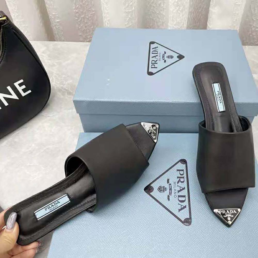DÉP Prada Brushed Leather Slides Modernist Line Feature