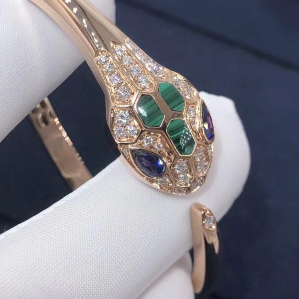 Vòng tay BVLGARI Serpenti đá Sapphire Malachite & kim cương Pave vàng hồng18K