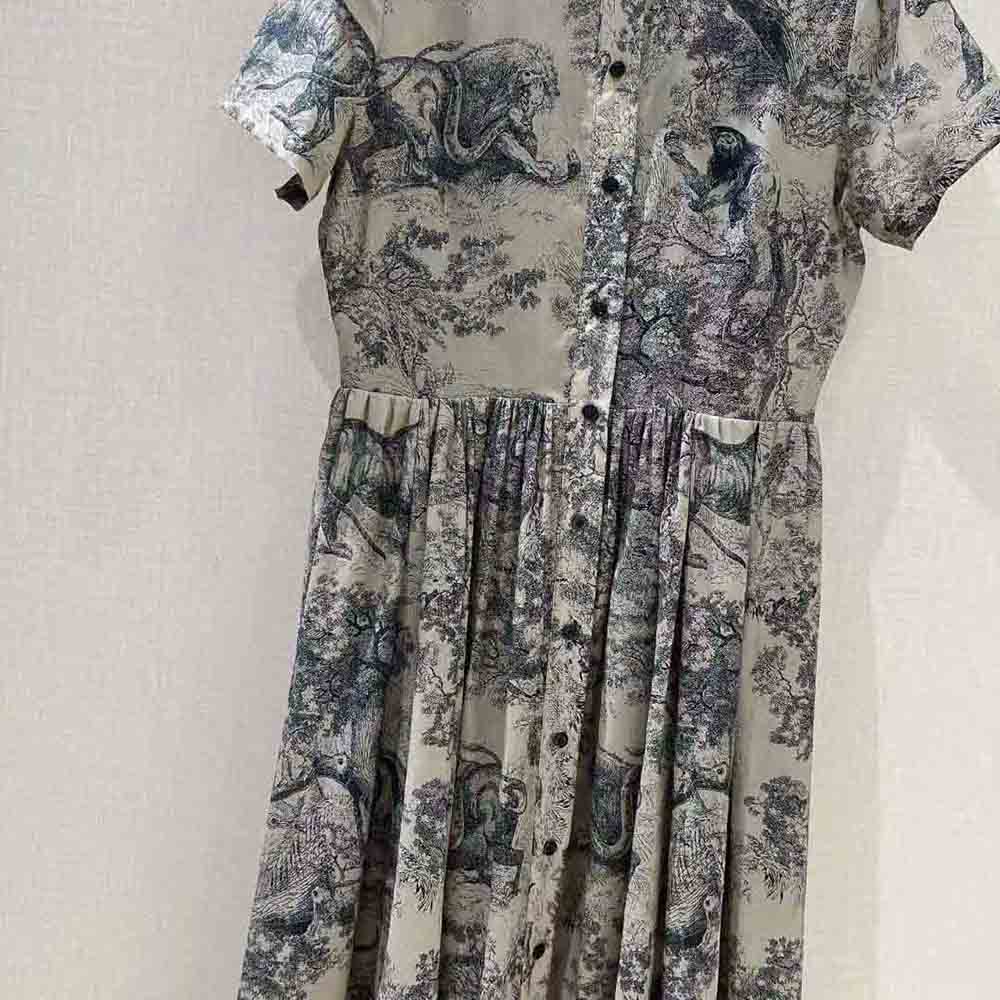 Váy Dior Shirt Dress Hazelnut Cotton Voile with Toile de Jouy Motif