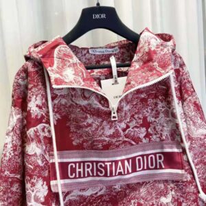 ÁO Dior Women Hooded Short Anorak Raspberry Toile de Jouy Jacquard
