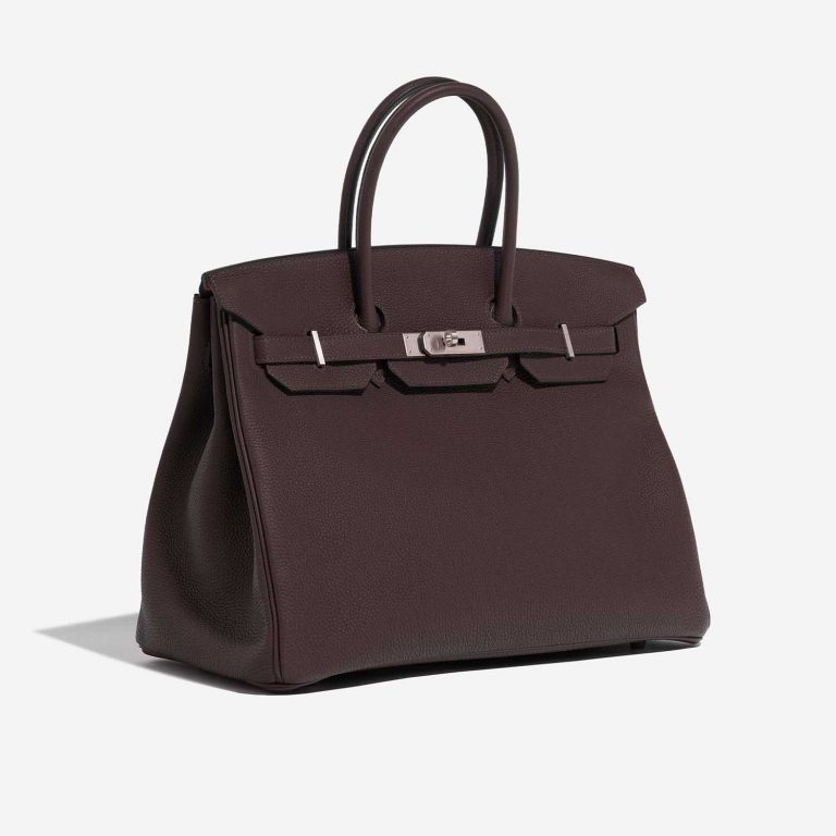 TÚI Hermès Birkin 35 Togo Chocolat Orange Poppy Silver Buckle khóa trắng