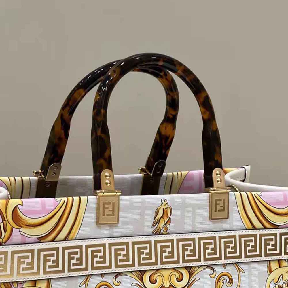 TÚI Fendi Women Sunshine Medium Fendace Printed White Leather Shopper
