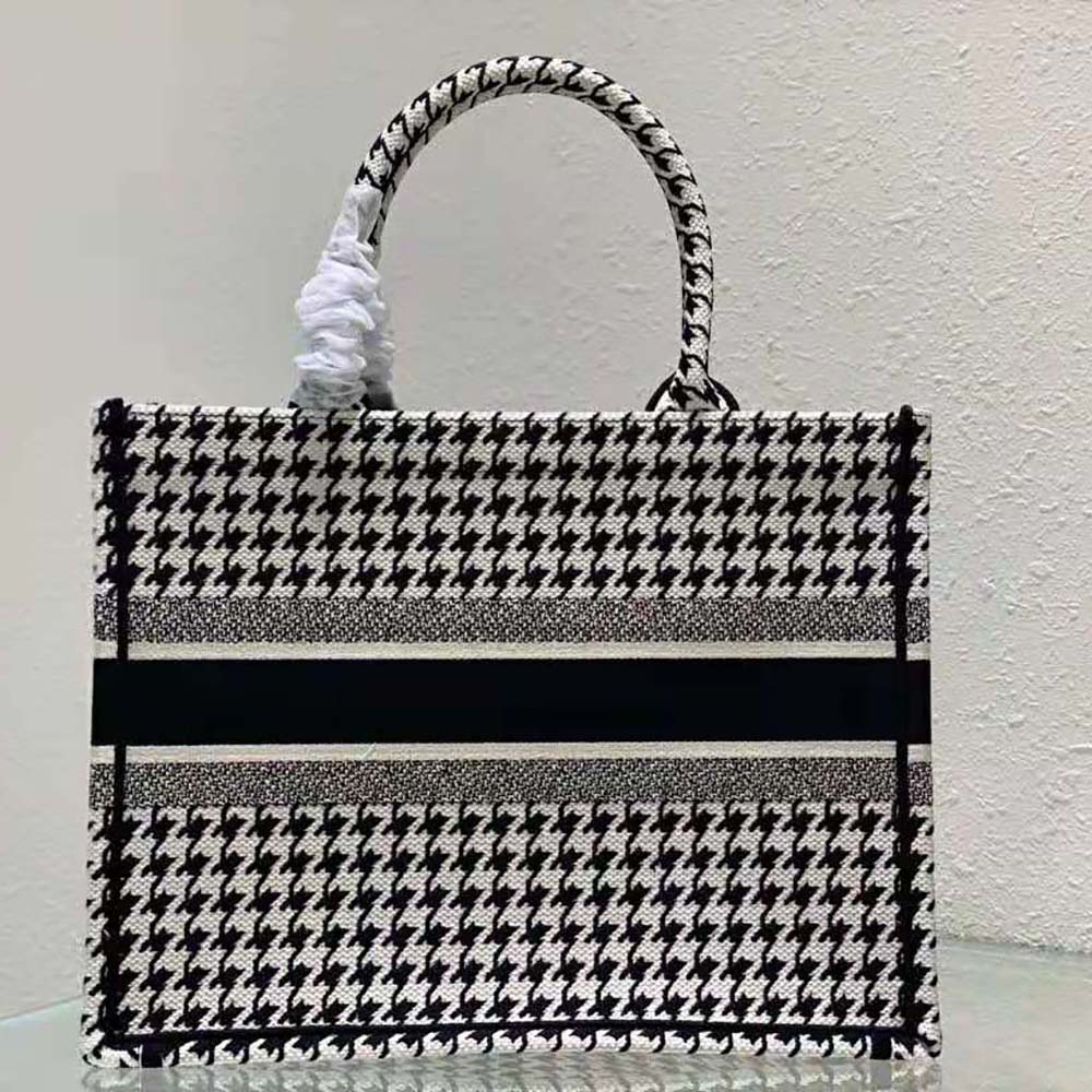 TÚI Christian Dior Book Tote Black and White Houndstooth Embroidery