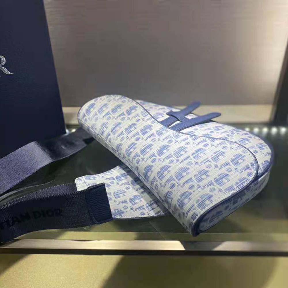 TÚI Dior Saddle bag Blue Dior Oblique Kasuri jacquard
