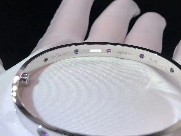 Vòng tay Cartier 10 viên đá quý Rainbow cầu vồng vàng trắng 18K
