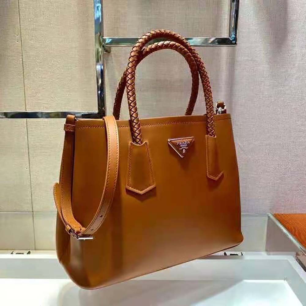 TÚI Prada Double Medium Leather Handbag-Brown