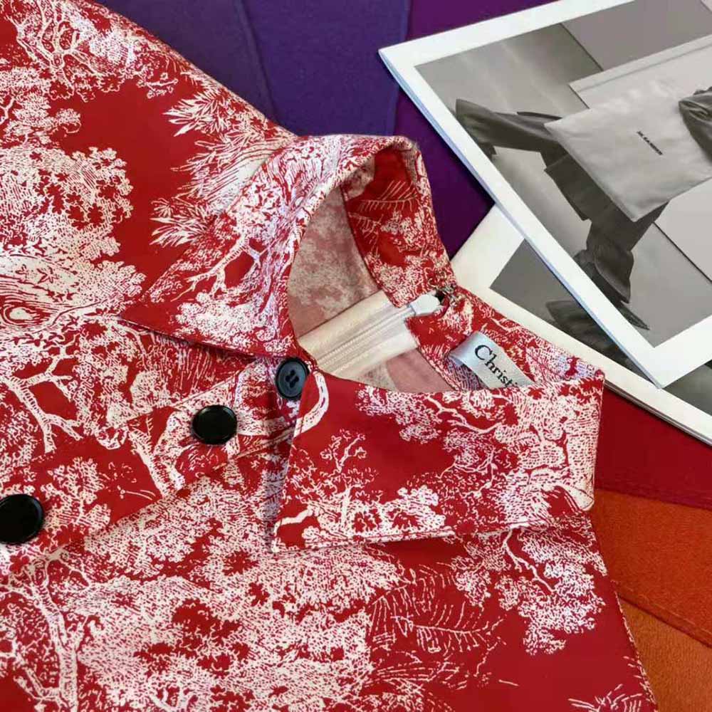 VÁY CHRISTIAN DIOR Dioriviera Pleated Short Dress Raspberry Toile de Jouy Reverse Cotton Poplin