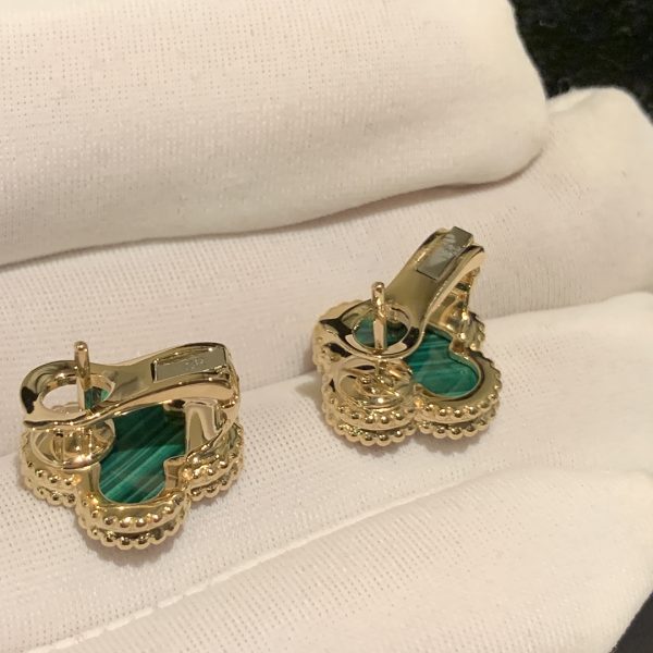 Bông tai Van Cleef & Arpels Vintage Alhambra Malachite vàng hồng 18K