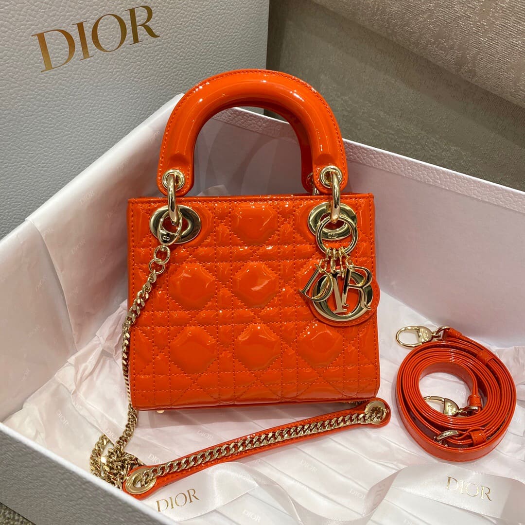 TÚI CHRISTIAN DIOR Lady Dior Bag Orange Cannage Lambskin