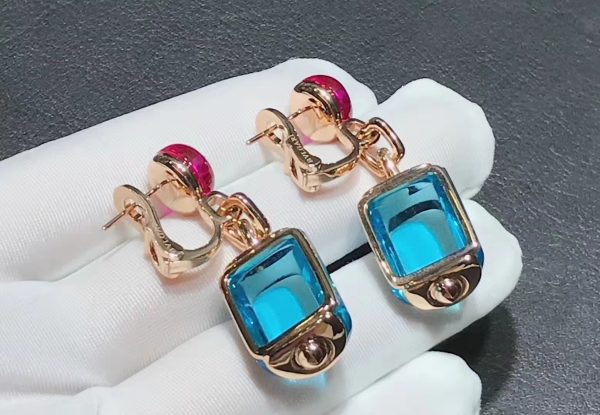 Bông tai BVLGARI Ladies MVSA 18kt Aquamarine và Rubellite vàng hồng 18K