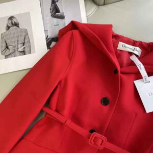 ÁO Dior Women Fitted Hooded Jacket Red Wool and Silk