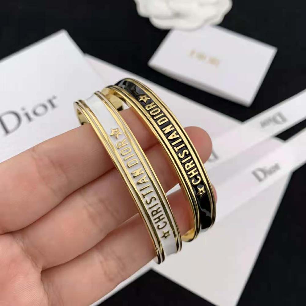 VÒNG TAY Dior Women Code Bangle Gold-Finish Metal and White Lacquer