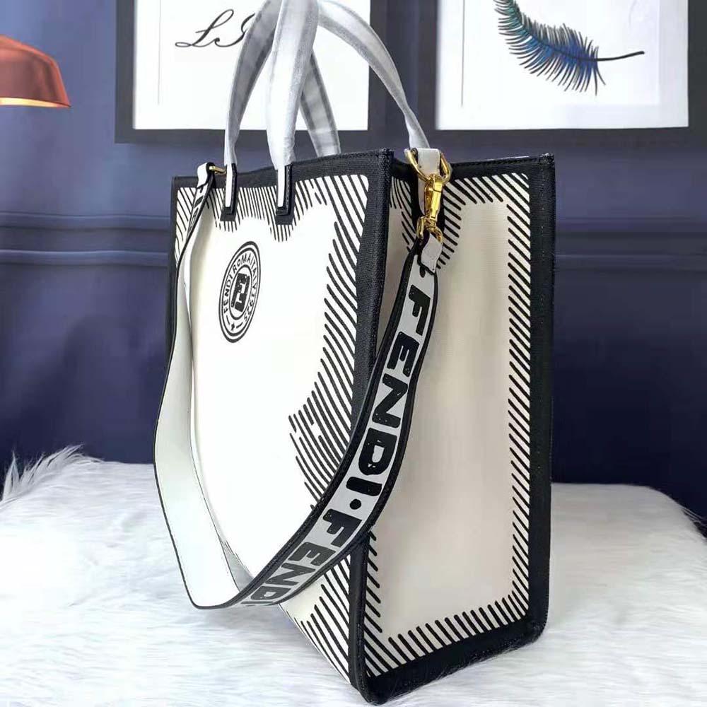 TÚI Fendi Shopper White Glazed Canvas Bag