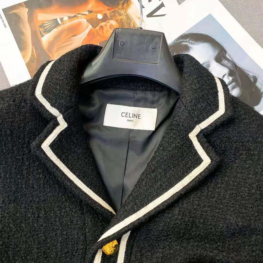 ÁO Celine Women Chasseur Jacket in Boucle Tweed-Black