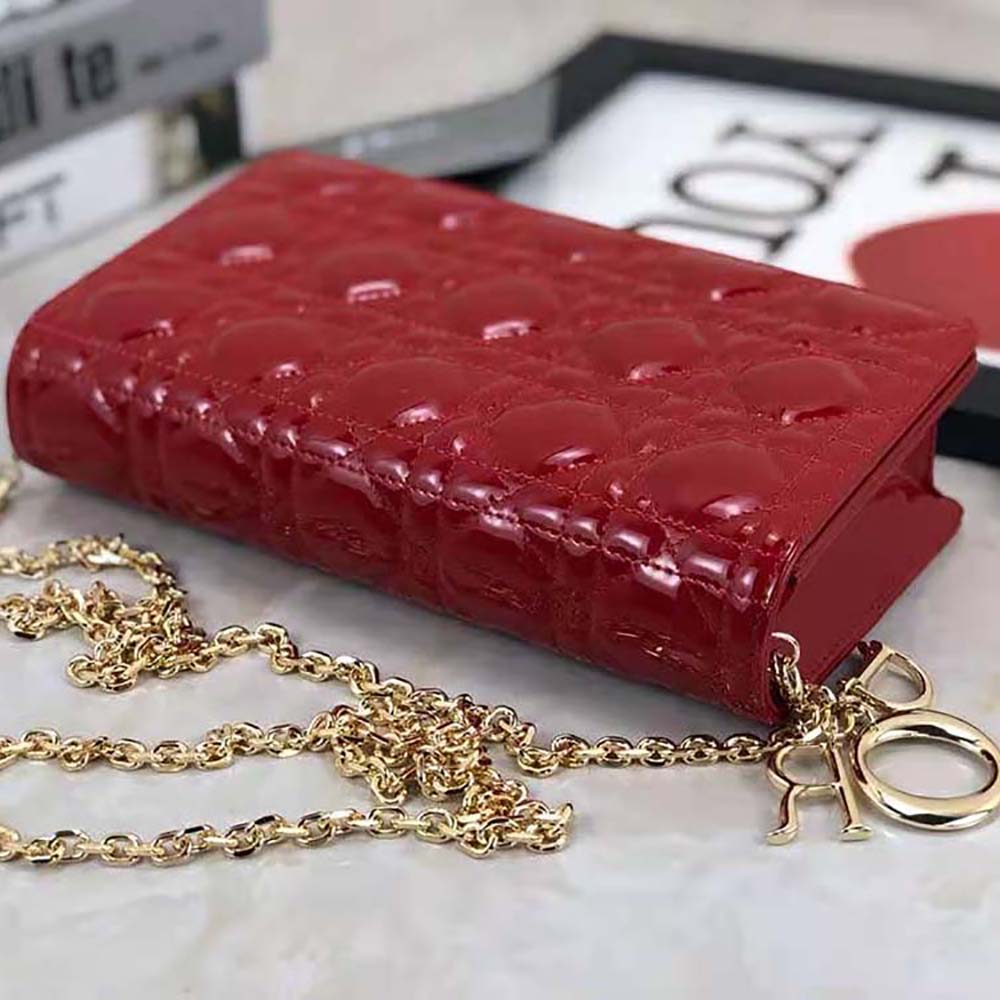 TÚI Dior Lady Dior Pouch Patent Cannage Calfskin-Red