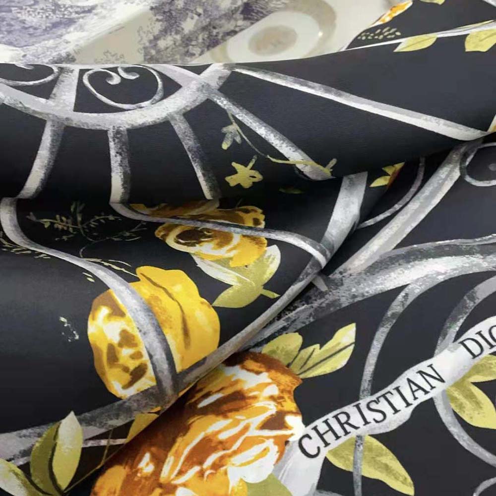 KHĂN Dior Granville 90 Square Scarf Black and Gold-Tone Silk Twill