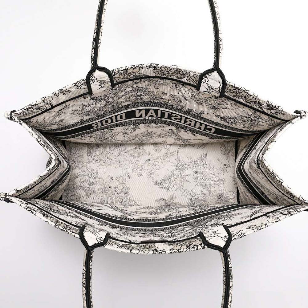 TÚI Dior Women Large Dior Book Tote Blue Toile de Jouy Flowers Embroidery