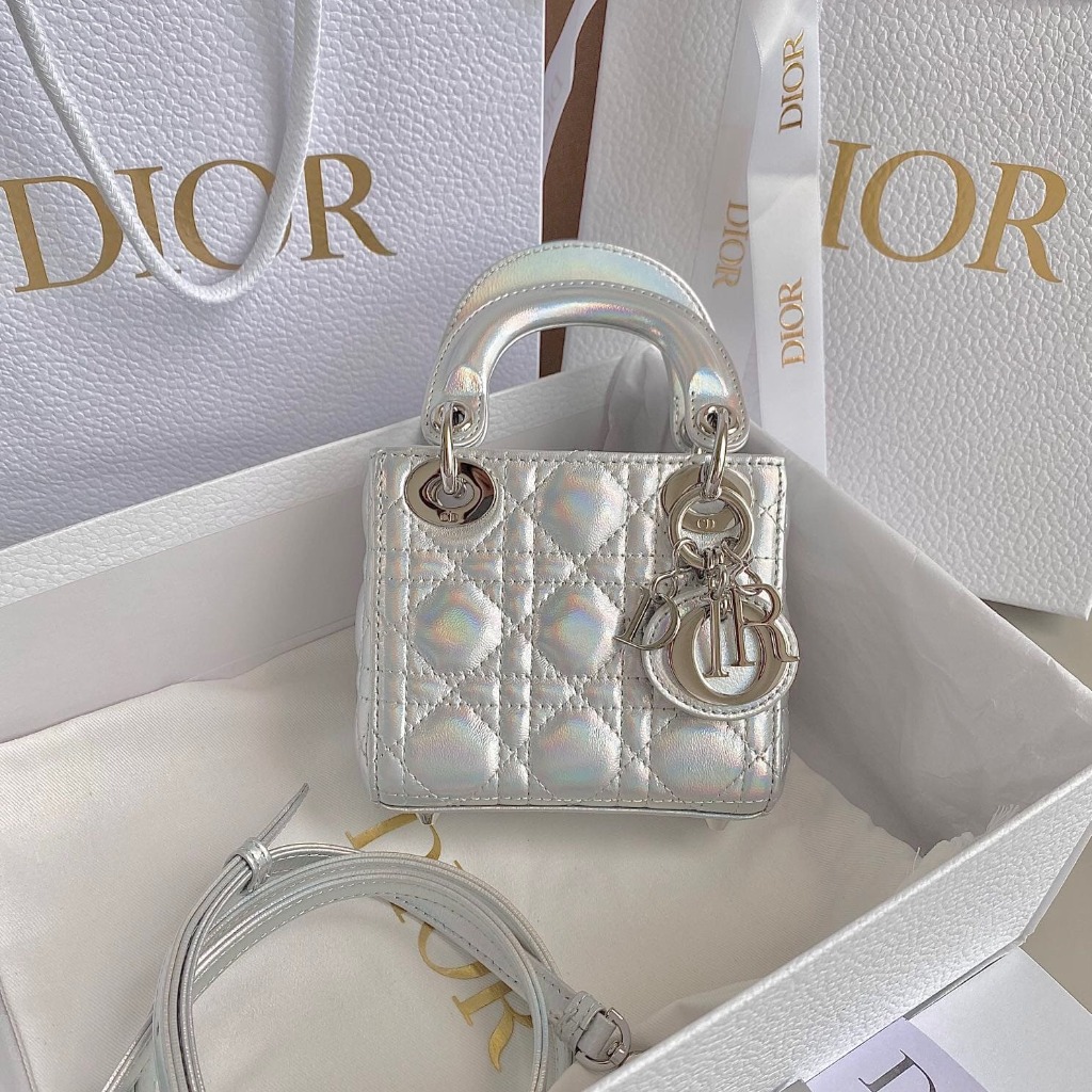 TÚI CHRISTIAN DIOR MINI LADY DIOR Cannage Calfskin Pearl ánh trai