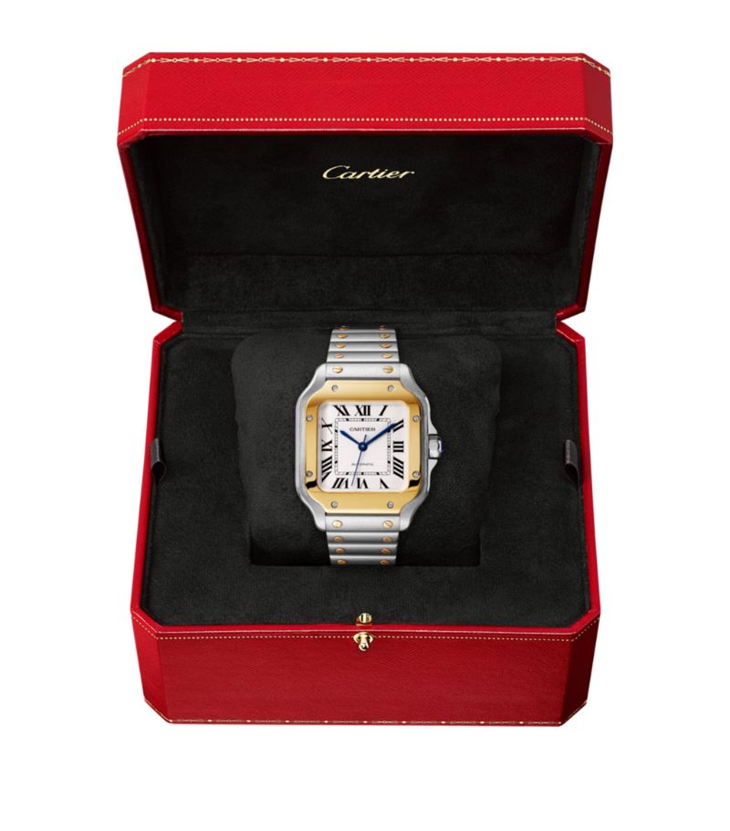 Đồng hồ CARTIER Yellow Gold and Stainless Steel Santos de Cartier 35.1mm mặt số màu trắng