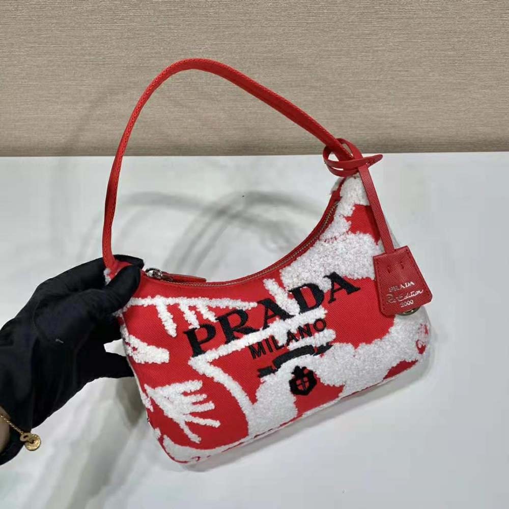 TÚI Prada Women Re-Edition 2006 Embroidered Drill Mini Bag-Red