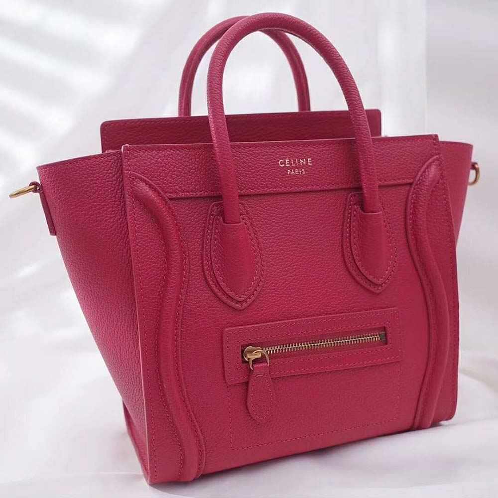 TÚI Celine Women Nano Luggage Bag in Drummed Calfskin-Rose