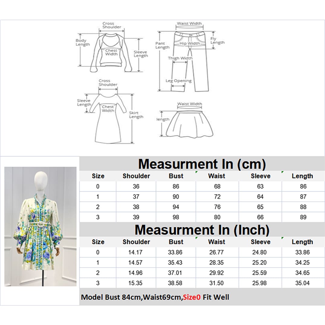 VÁY ZIMMERMANN Floral Printing Spring Summer Mandarin Collar Mini Dresses with Belt High Classy