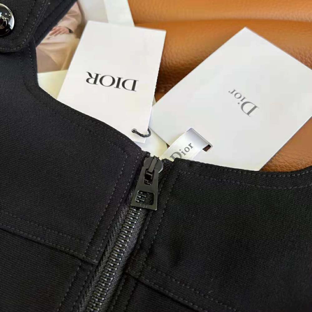Váy Dior Short Dress Black Wool and Silk