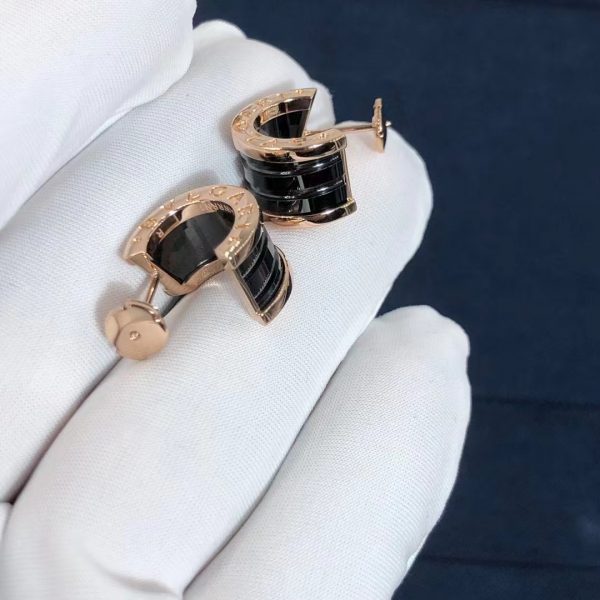 Bông tai BVLGARI  B.zero1 black ceramic rose gold vàng hồng 18K