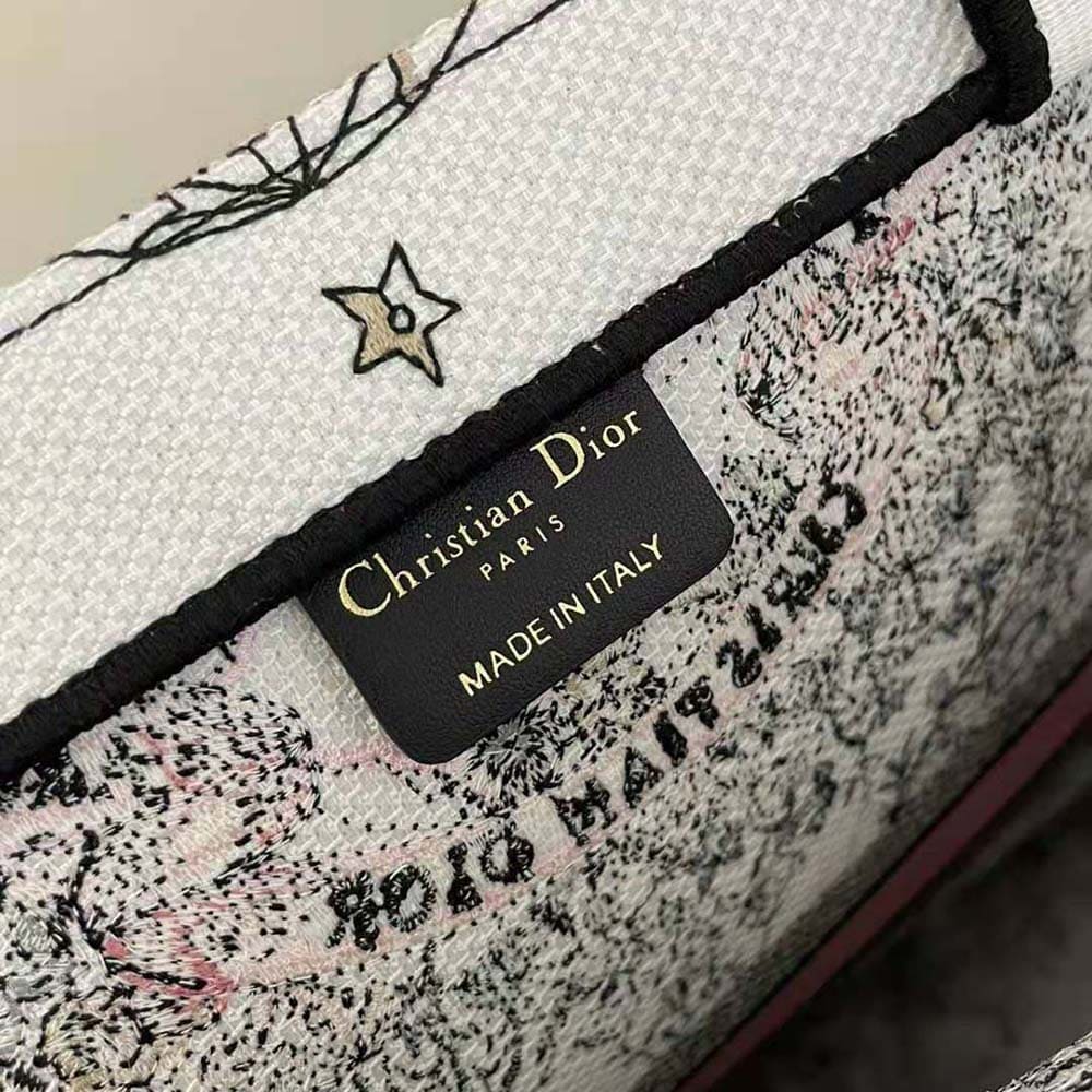 TÚI Dior Women Large Dior Book Tote White and Pastel Pink Butterfly Around The World Embroidery
