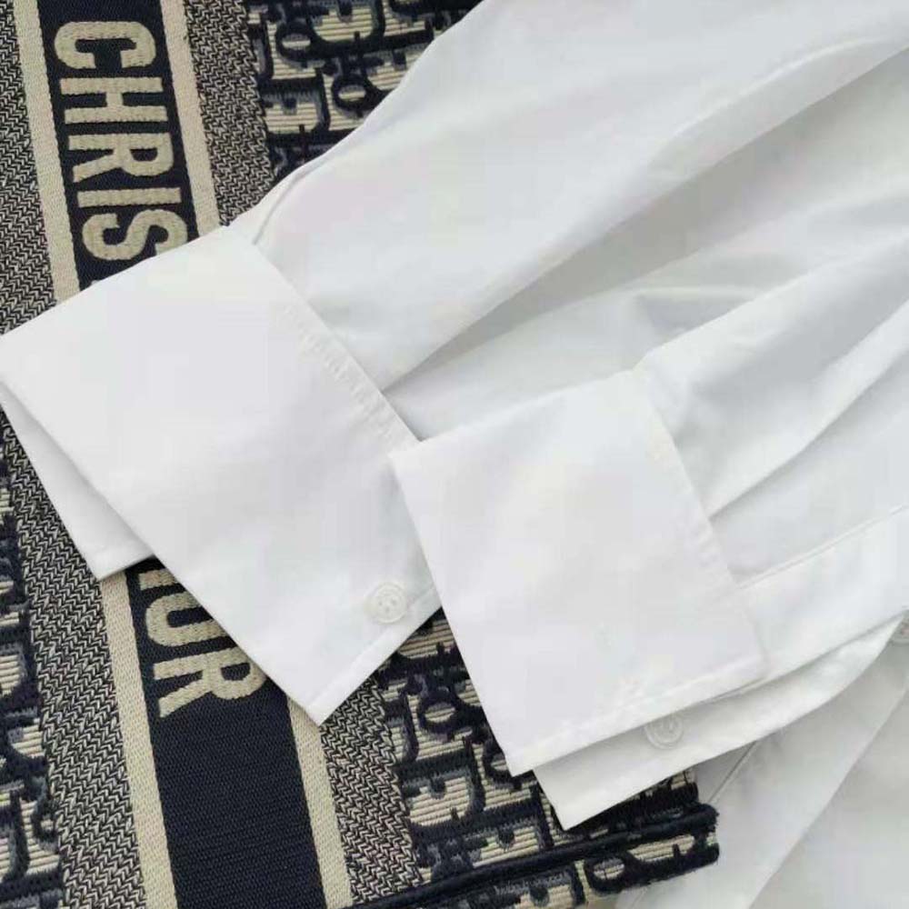 ÁO Dior Women Blouse with Ruffles White Cotton Poplin