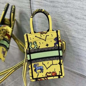 TÚI Dior Women Mini Dior Book Tote Phone Bag Yellow Multicolor Dior Pixel Zodiac Embroidery