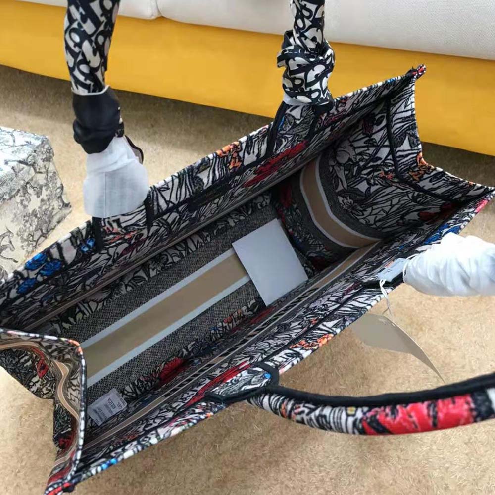 TÚI Dior Women Small Dior Book Tote Multicolor Mille Fleurs Embroidery