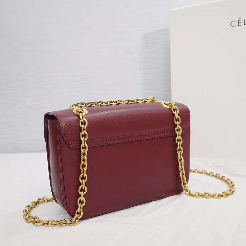 TÚI Celine Women Medium C Bag in Shiny Calfskin Leather-Maroon