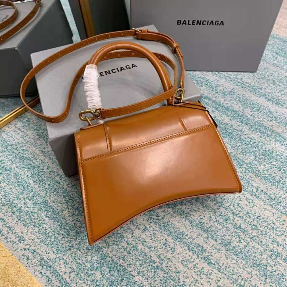 TÚI Balenciaga Hourglass Small Top Handle Bag in Shiny Box Calfskin-Brown