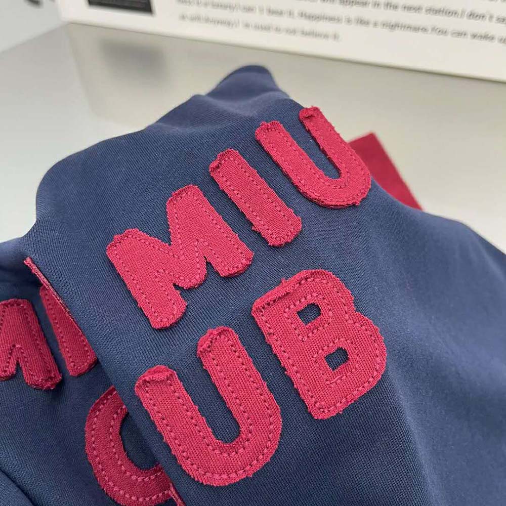 ÁO Miu Miu Women Jersey T-shirt with Embroidered Logo-Navy
