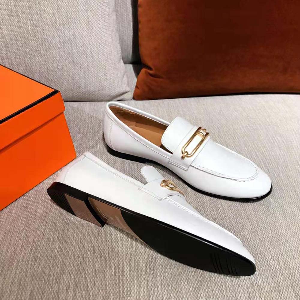 GIÀY Hermes Women Colette Loafer in Calfskin Leather-White SS2022