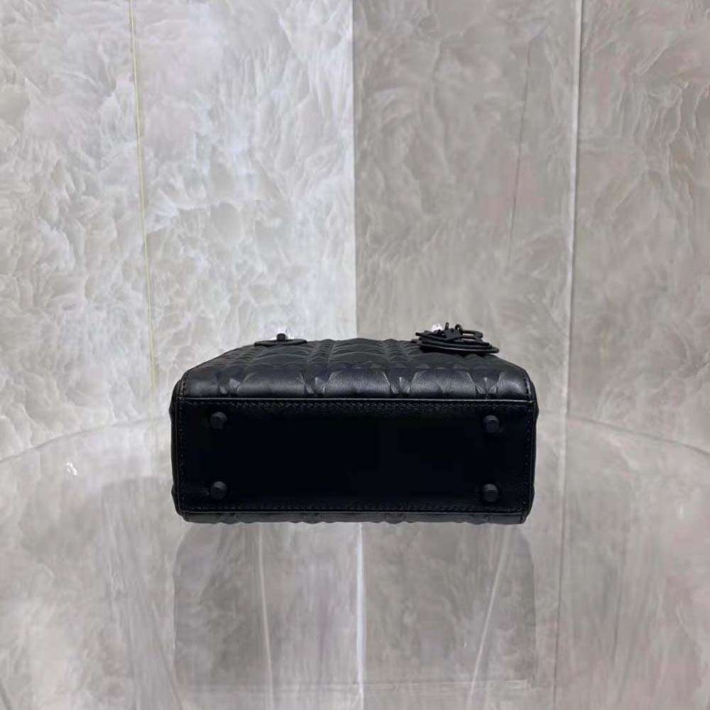 TÚI Dior Women Mini Lady Dior Bag Black Cannage Calfskin with Diamond Motif