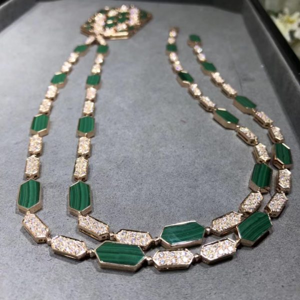 Vòng cổ BVLGARI Serpenti Kim cương Malachite vàng hồng 18K